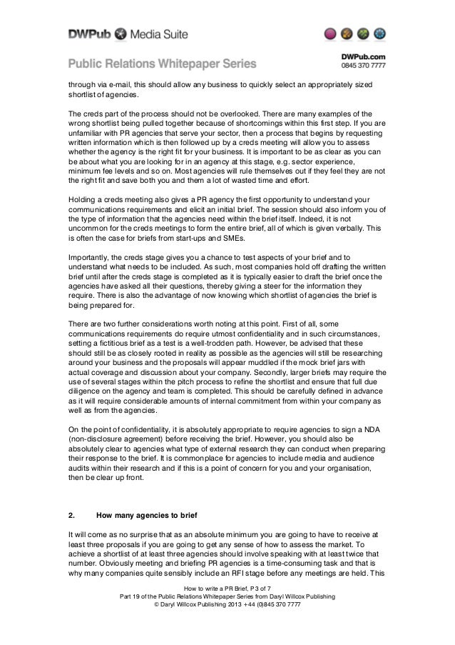 Whitepaper How To Write A PR Brief Whitepaper How To Write A PR Brief