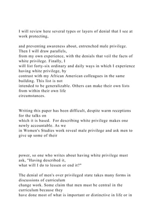 WHITE PRIVILEGE AND MALE PRIVILEGE A Personal Account of Comi.docx