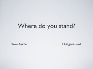 Where do you stand?
<-----Agree Disagree ---->
 