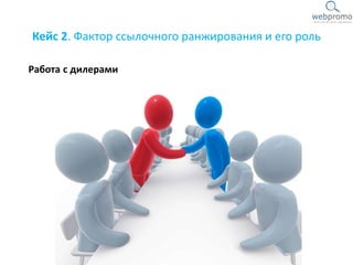 Кейс 2. Фактор ссылочного ранжирования и его роль
Работа с дилерами
 