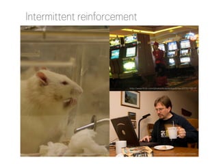 Intermittent reinforcement

http://www.flickr.com/photos/kristoferbjorkman/6910216819/

http://www.flickr.com/photos/jepoirrier/422469526/

http://www.flickr.com/photos/foreignoffice/2671039488/

 