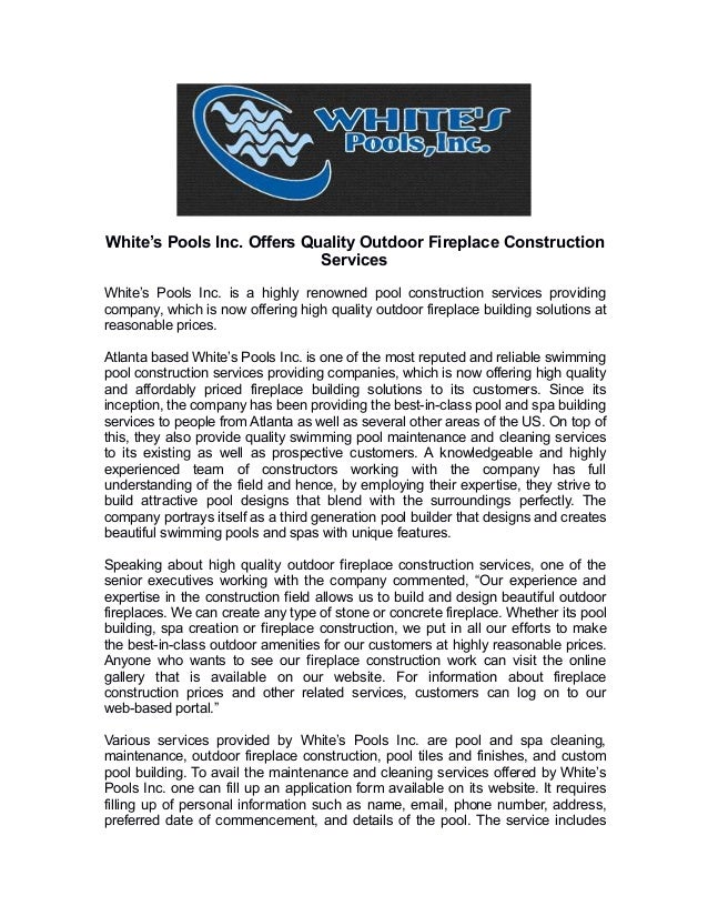 White S Pools Inc Offers Quality Outdoor Fireplace Construction Serv