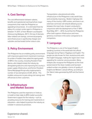 10 Reasons to Outsource to the Philppines | PDF