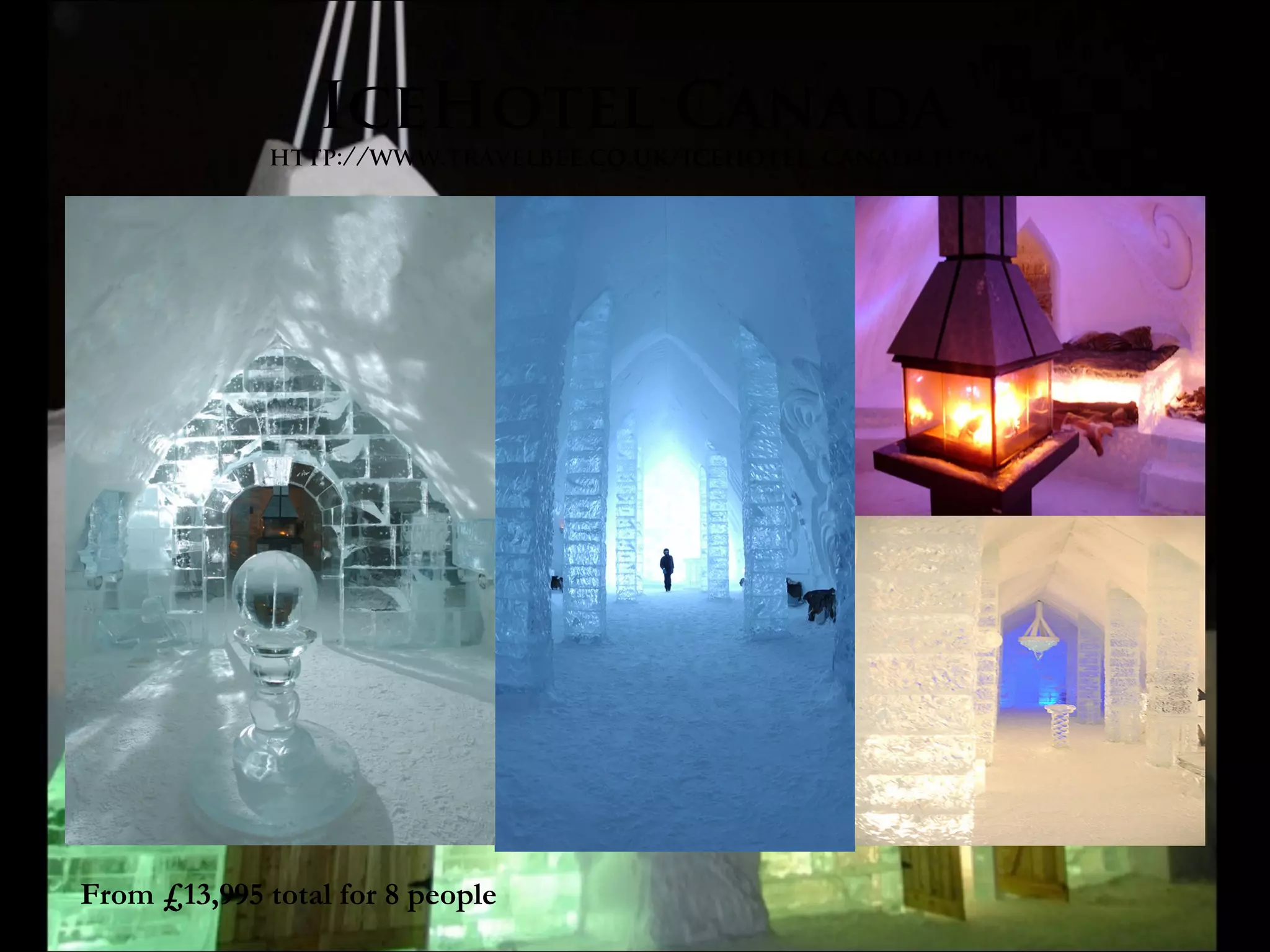 IceHotel Canada
http://www.travelbee.co.uk/icehotel_canada.htm
From £13,995 total for 8 people