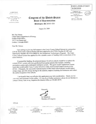 Rep. Whitfield clean energy grant request