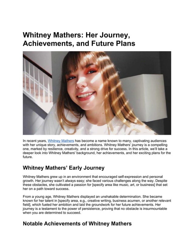 Whitney Mathers Her Journey, Achievements, and Future Plans PDF