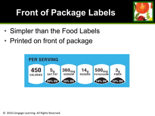© 2016 Cengage Learning. All Rights Reserved.
Front of Package Labels
• Simpler than the Food Labels
• Printed on front of package
 