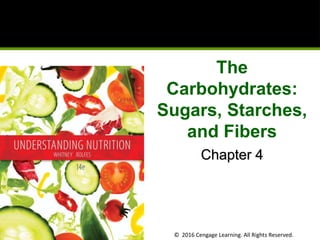 © 2016 Cengage Learning. All Rights Reserved. © 2016 Cengage Learning. All Rights Reserved.
The
Carbohydrates:
Sugars, Starches,
and Fibers
Chapter 4
 