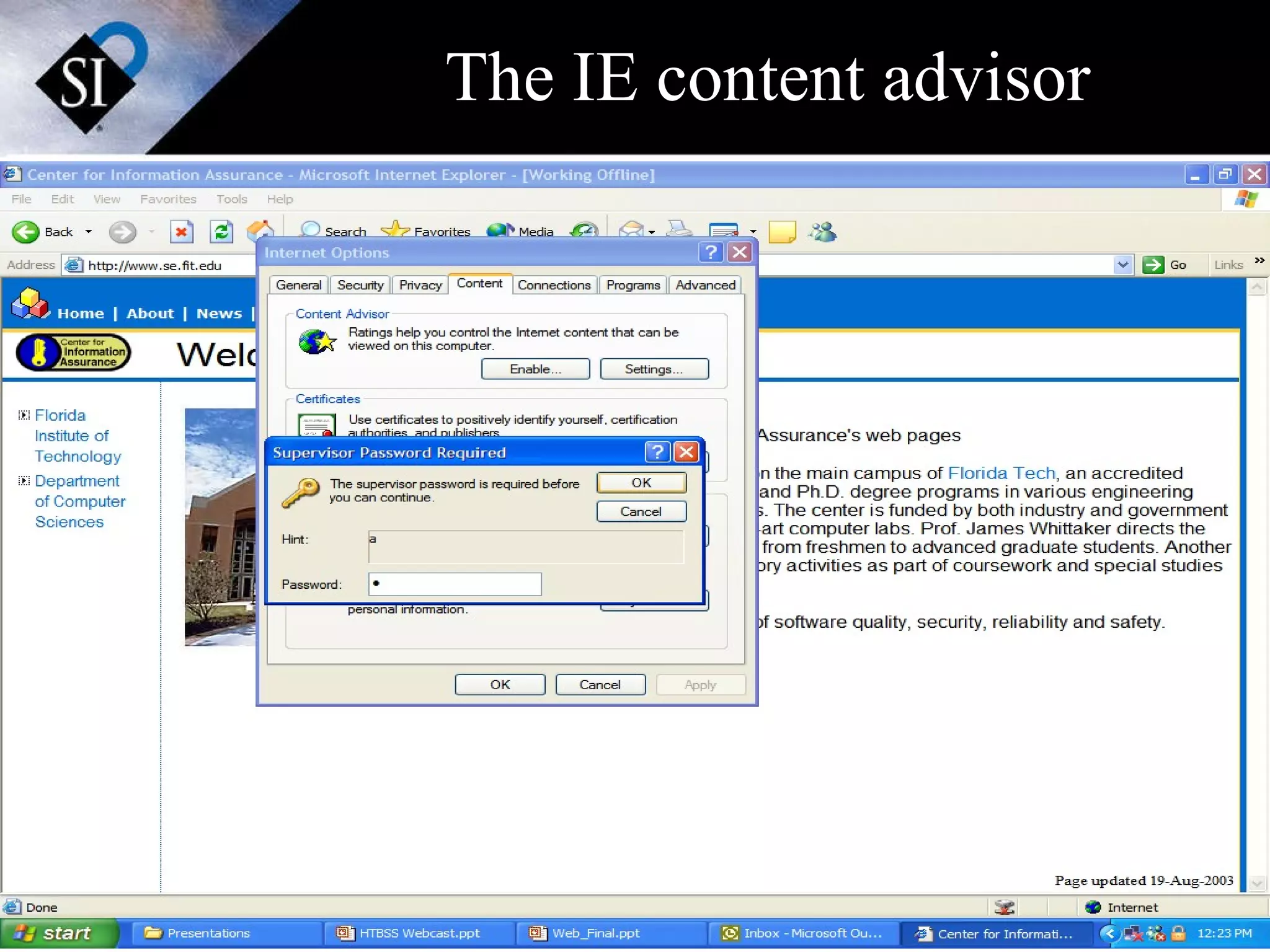 The IE content advisor 