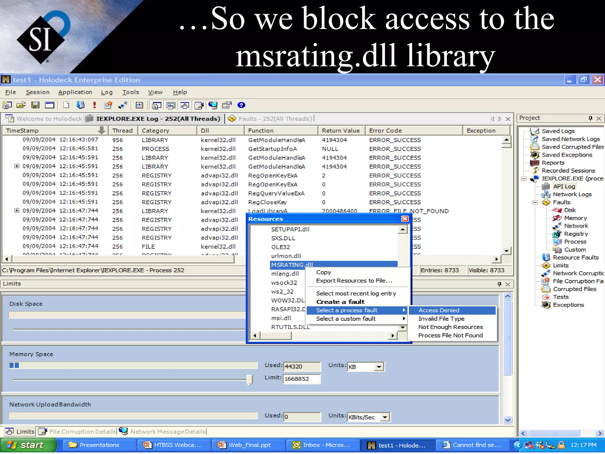 … So we block access to the msrating.dll library 