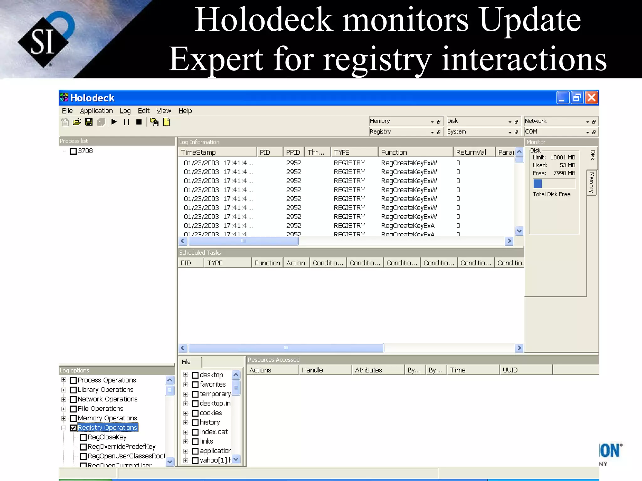 Holodeck monitors Update Expert for registry interactions 