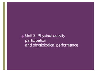 + Unit 3: Physical activity
  participation
  and physiological performance
 