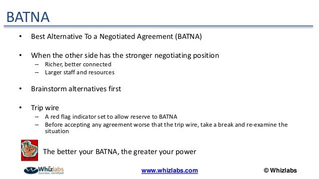 negotiation and batna Here's what you need to know about negotiation skills, jobs that require the ability to negotiate, and tips for workplace negotiation. negotiation and batna Here's what you need to know about negotiation skills, jobs that require the ability to negotiate, and tips for workplace negotiation.