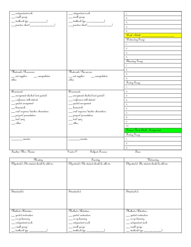 small group lesson plan template