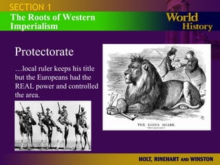 SECTION 1
The Roots of Western
Imperialism
Protectorate
…local ruler keeps his title
but the Europeans had the
REAL power and controlled
the area.
 