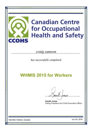 Jun 24, 2016
WHMIS 2015 for Workers
craig samson
 