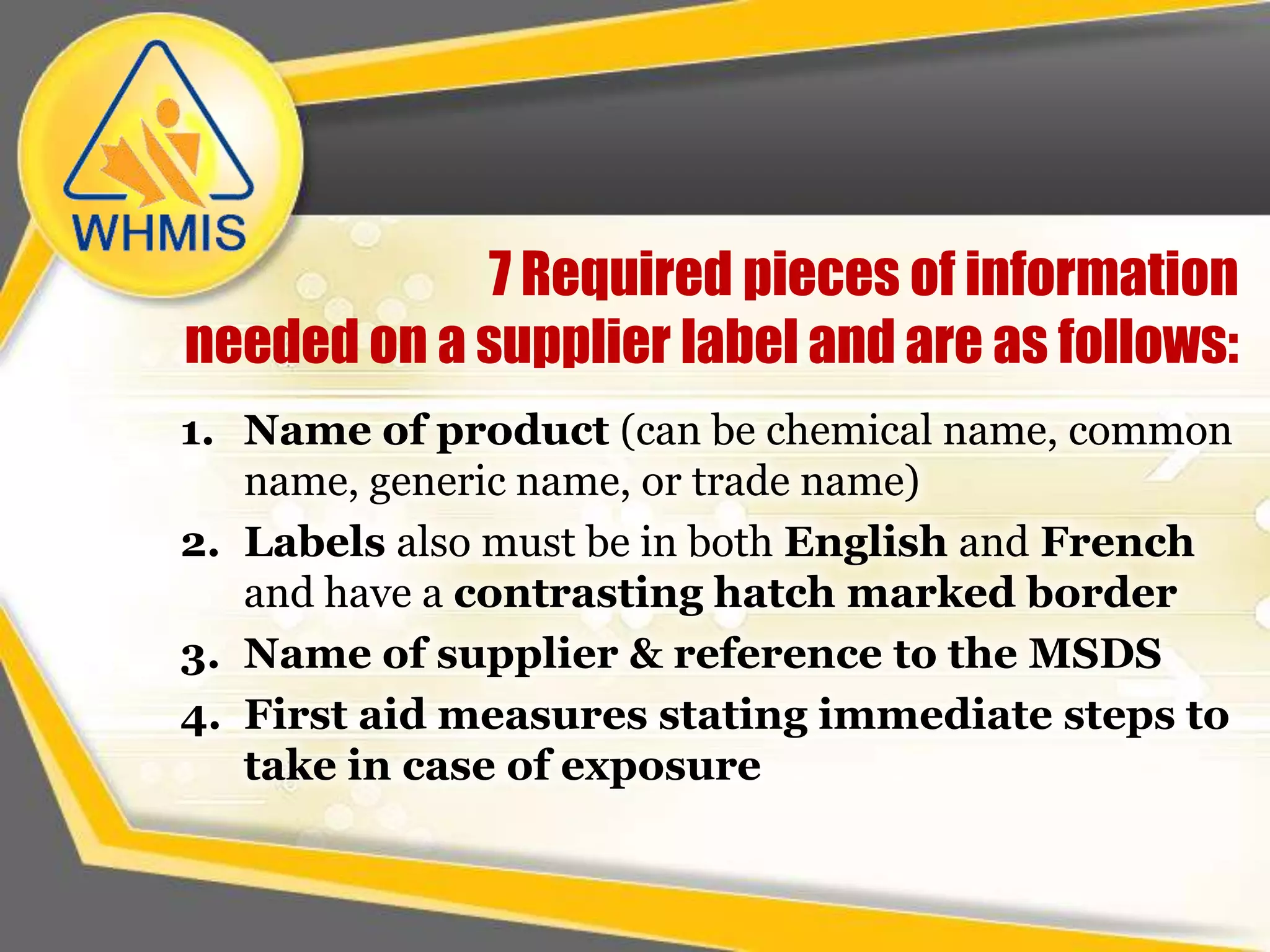 Consumer ProductsType of Hazardfire hazardwill ignite if exposed to a spark or flame. Store away from heat/use in a ventilated areapotentially fatal if inhaled or swallowedmay have serious long-term health effects. Use gloves and face mask and wash after usehandle container with carewear gloves and may explode if heated or dropped, may react violently with other materialscauses skin / eye burnsdo not breath fumes, wear eye protection and gloves, keep container sealed, may damage metals