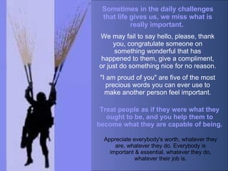 Sometimes in the daily challenges that life gives us, we miss what is really important.  We may fail to say hello, please,...