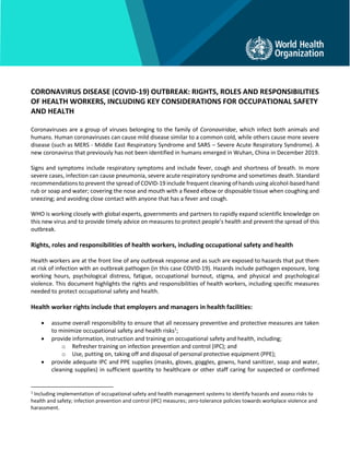 WHO rights, roles and responsibilities of health workers during covid ...