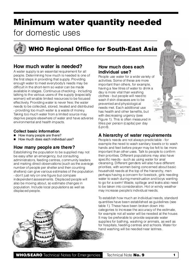 Who5 minimum water quantity needed for domestic use
