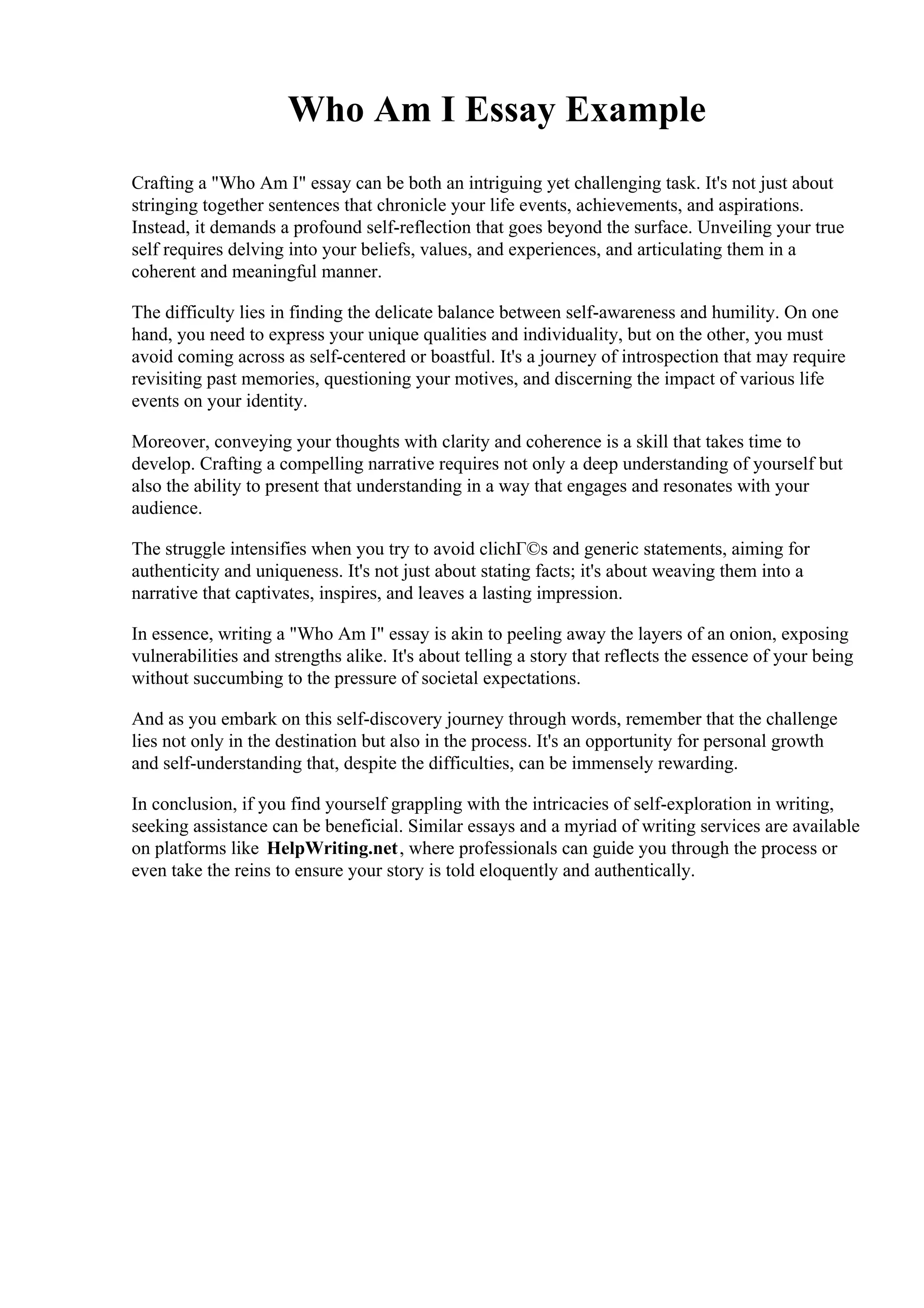 Who Am I Essay Example. Gallaudet University | PDF