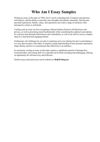 Who Am I Essay Samples | PDF
