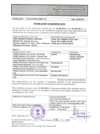Who Gmp Certificate   Zee Ltd.