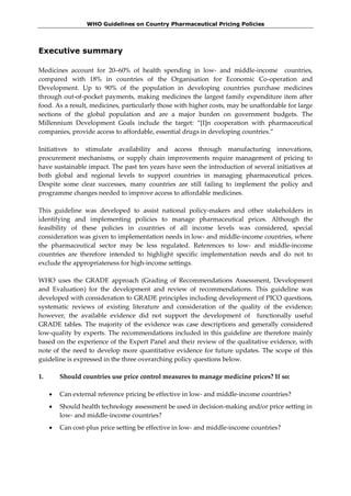 WHO guideline on country pharmaceutical pricing policies 2015 | PDF