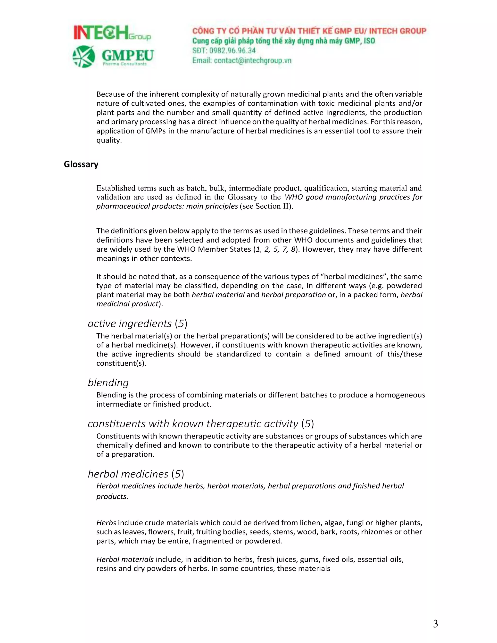 WHO GUIDELINES ON GOOD MANUFACTURING PRACTICES (GMP) FOR HERBAL