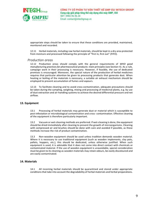 WHO GUIDELINES ON GOOD MANUFACTURING PRACTICES (GMP) FOR HERBAL