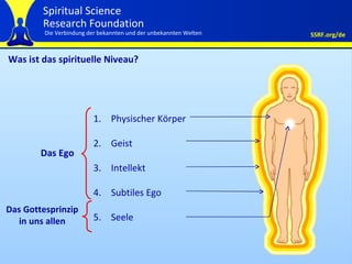 Was ist das spirituelle Niveau? Physischer Körper Geist  Intellekt Subtiles Ego Seele Das Ego Das Gottesprinzip in uns allen 