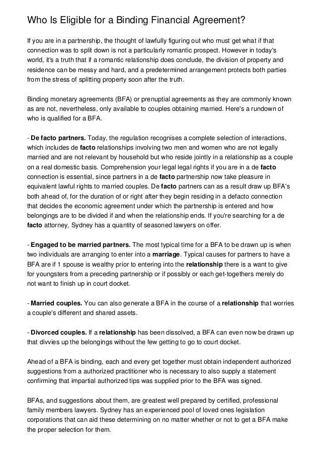 Who Is Eligible for a Binding Financial Agreement?