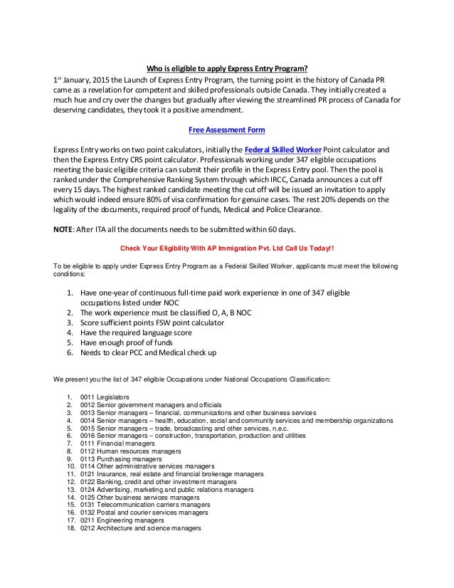 Eligibility for express entry profile Eligibility for express entry profile