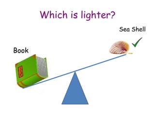 Which is lighter?
Book
Sea Shell
 