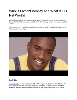 Who Is Lamont Bentley And What Is His Net Worth.pdf Television