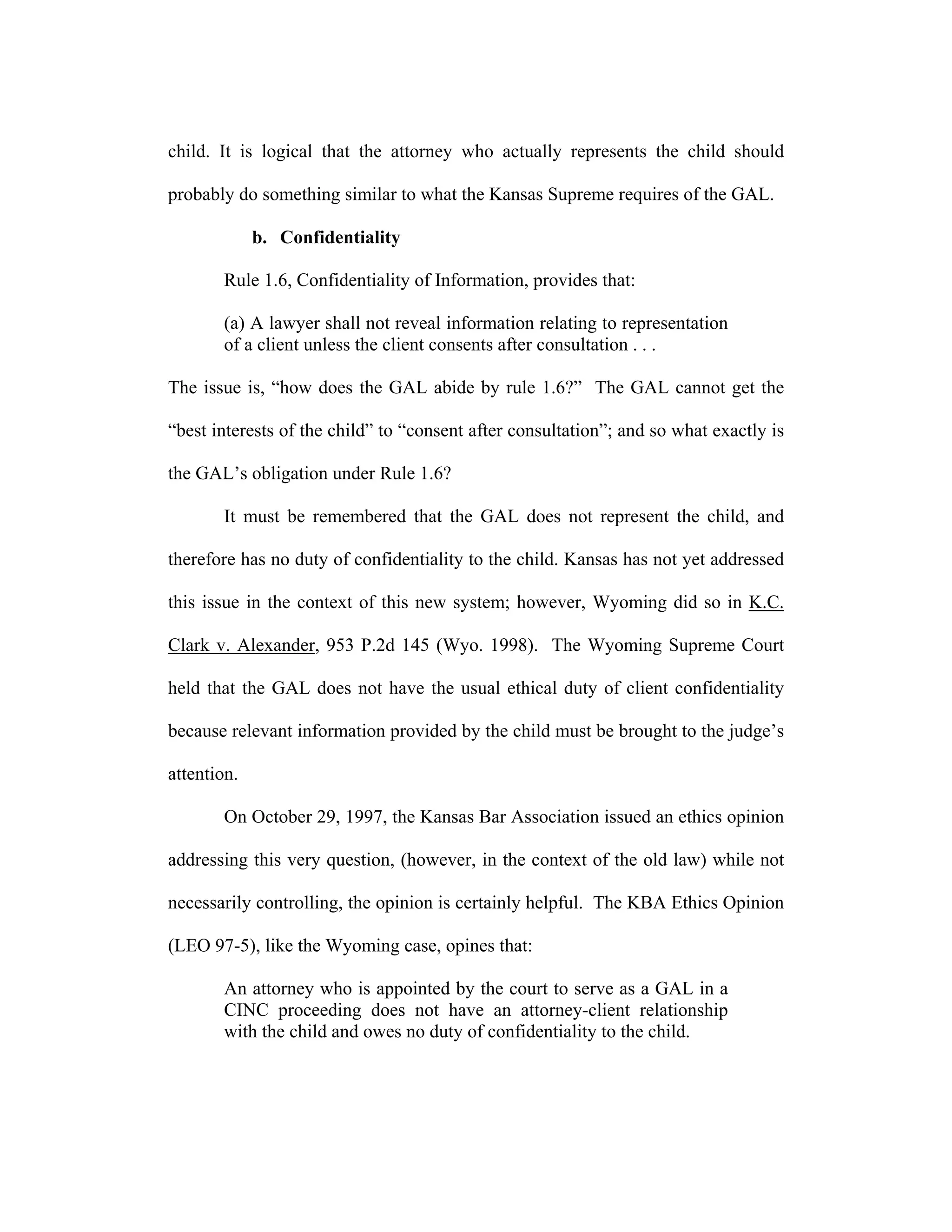 Who Is The Client? Ethical Duties of GAL (guardian ad litem) in Kansas