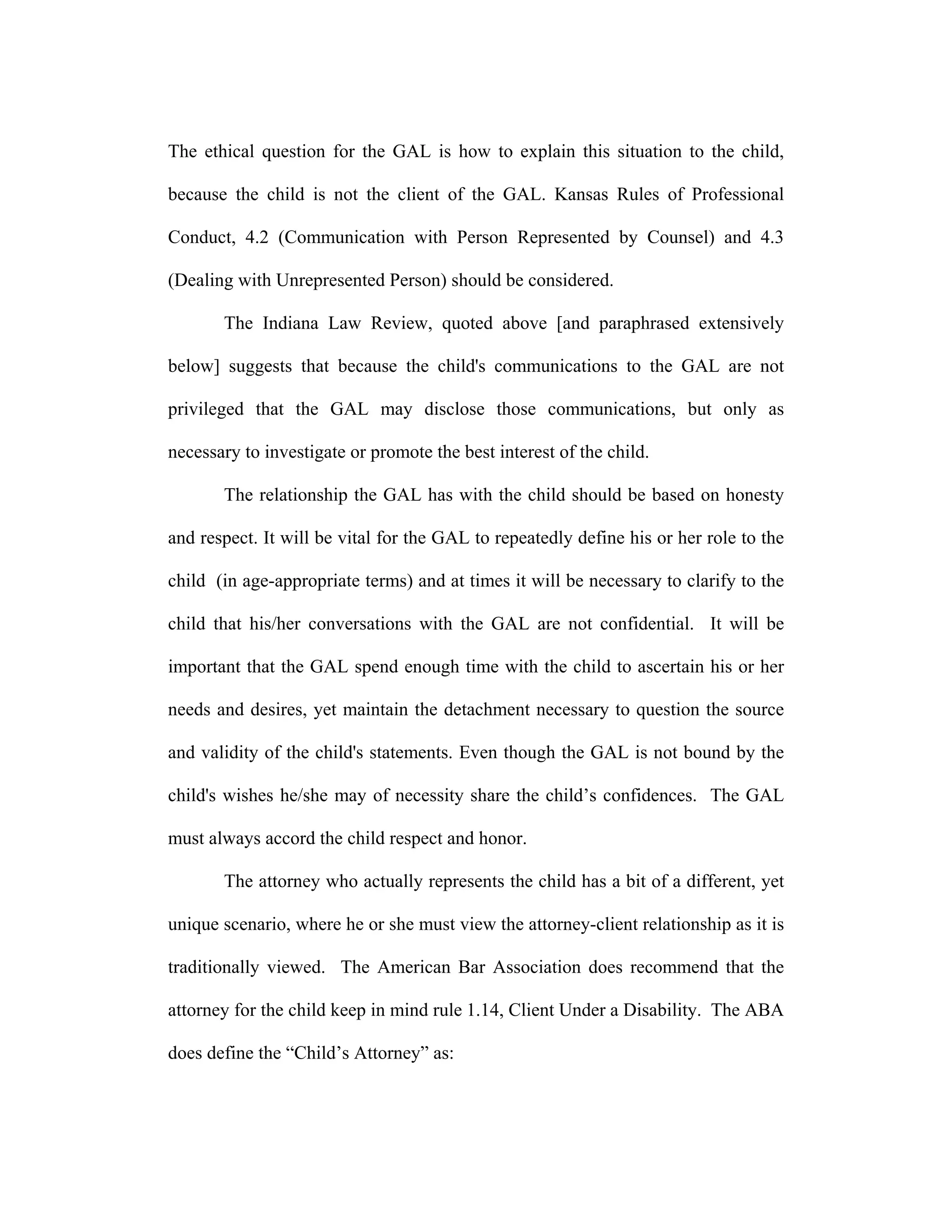 Who Is The Client? Ethical Duties of GAL (guardian ad litem) in Kansas