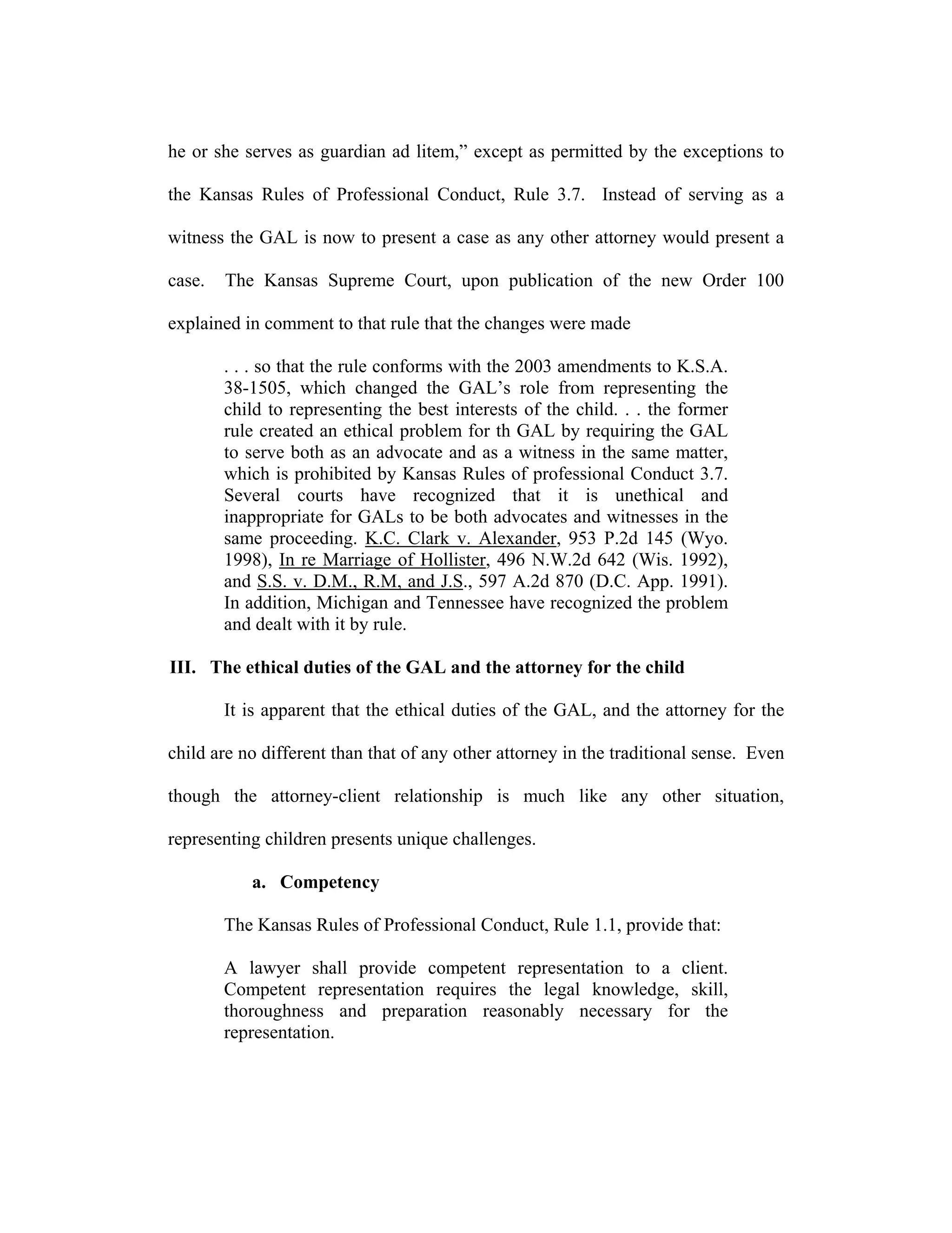 Who Is The Client? Ethical Duties of GAL (guardian ad litem) in Kansas