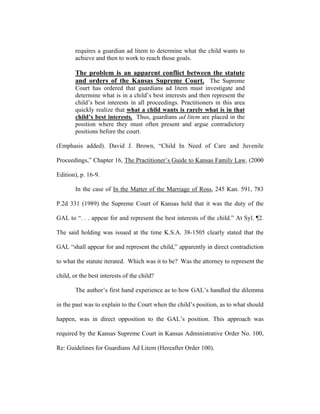 Who Is The Client? Ethical Duties of GAL (guardian ad litem) in Kansas