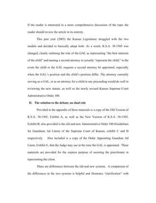 Who Is The Client? Ethical Duties of GAL (guardian ad litem) in Kansas