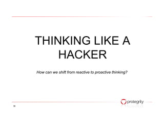 THINKING LIKE A
HACKERHACKER
How can we shift from reactive to proactive thinking?
36
 