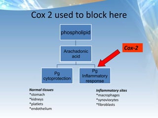 When tissue damage occurs, the “cascade” startsNormal tissues*stomach*kidneys*platlets*endotheliumInflammatory sites*macrophages*synoviocytes*fibroblasts