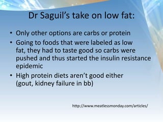 Gene involvement in eating-NutrigenomicsGenes respond to how we eat (esp carbs)Low GI eaters down regulate 71 different genes to translate into lower insulin levels and risk for obesity and T2 DMHigh GI up regulated 62 diff genes many related to inflammation and oxidative stress