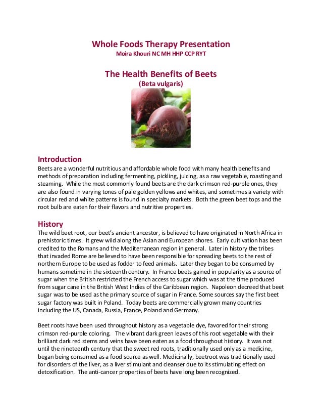 Whole foods therapy the health benefits of beets