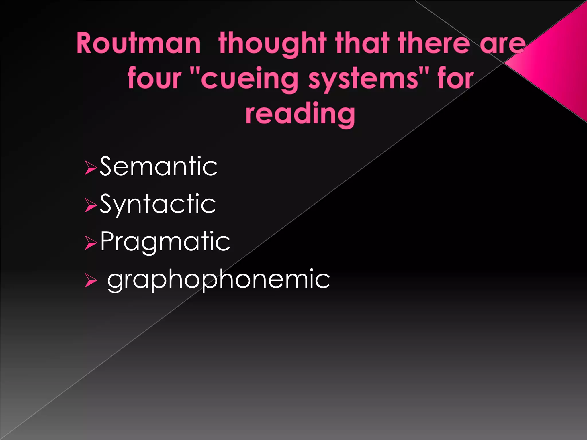 Semantic
Syntactic
Pragmatic
graphophonemic