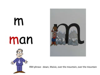 m
man
  RWI phrase - down, Maisie, over the mountain, over the mountain
 