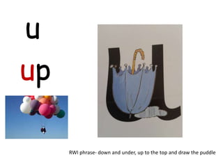 u
up

     RWI phrase- down and under, up to the top and draw the puddle
 