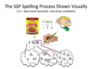 The SSP Spelling Process Shown Visually
     (i-e – blue level sound pic- sound pic sandwich)
 