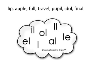 lip, apple, full, travel, pupil, idol, final
 