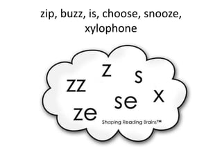 zip, buzz, is, choose, snooze,
          xylophone
 